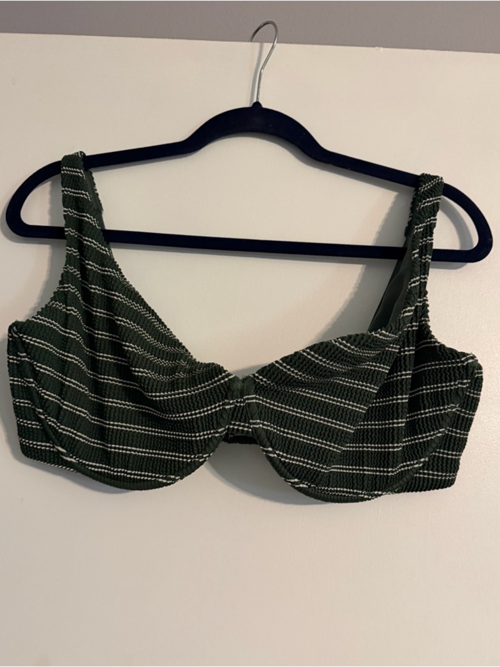 Abercrombie & Fitch Dark Green Striped Underwire Bikini Top curve love